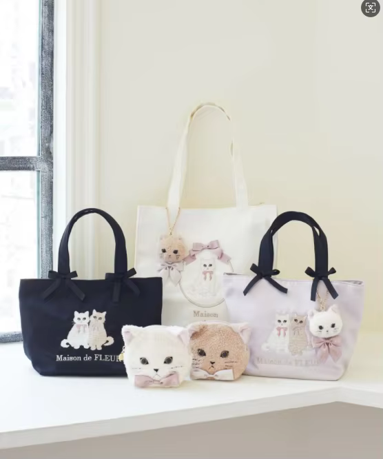 Sac à main double chat brodé pour femme, sac fourre-tout rose doux, satin, double nœud, initié, mignon, japonais, printemps, nouveau, 2025
