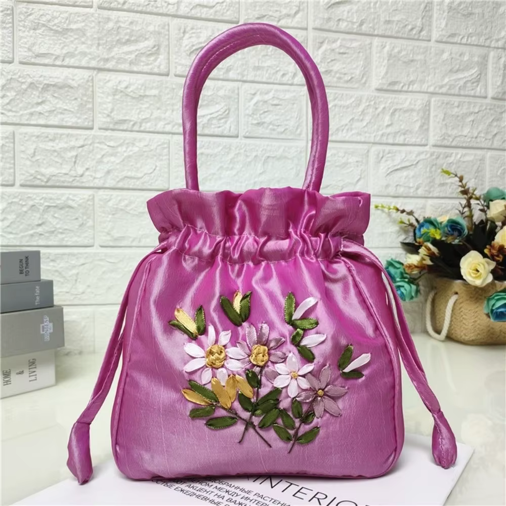 Sac seau pour femme à motif floral brodé, style national, petit sac à main pour femme, sac à téléphone en dacron, mini sac à main, accessoires de mode