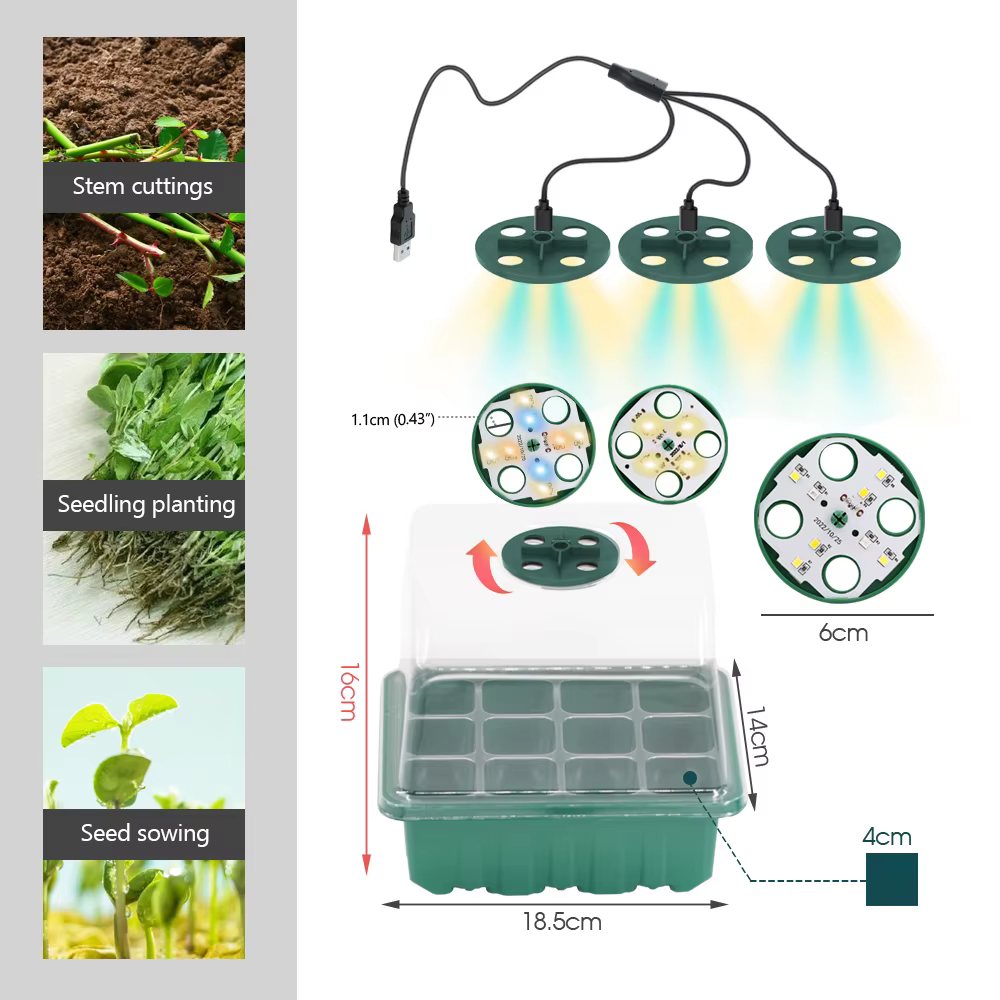 LED élèvent la lumière pépinière boîte plante fleur graine démarreur plateaux maison serre lampe de culture 12 cellules semis Pots minuterie Kit contrôleur