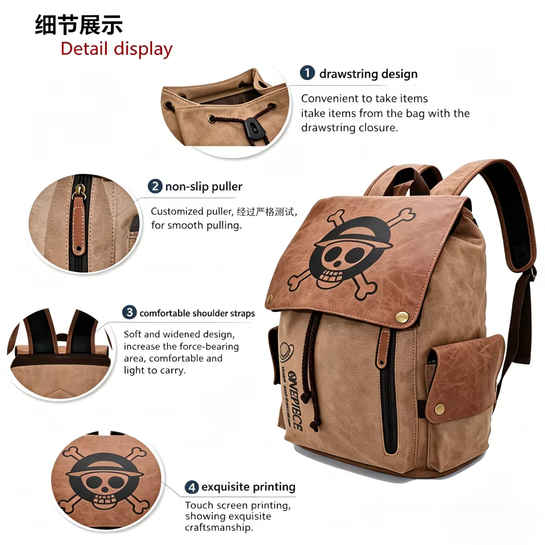 Sac à dos d'extérieur One Piece Anime, sacoche d'ordinateur durable, sac d'école pour étudiants, sac à bandoulière résistant à l'usure pour l'université, sac de voyage de dessin animé