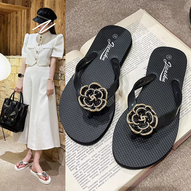 Femmes camélia tongs chaussures noir plat chaussures de plage décontractées été Peep orteil confort en plein air marche sandale Chanclas Mujer