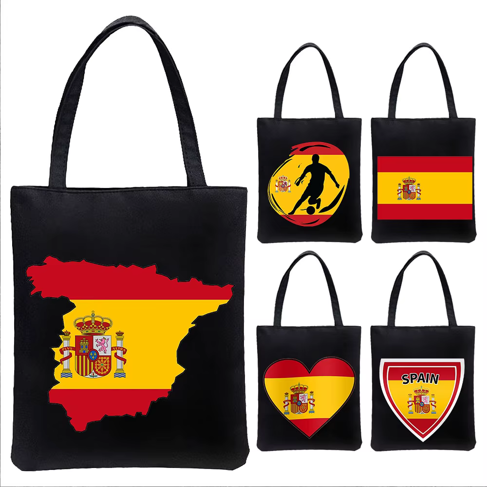 Sac d'école en toile pour femmes, grande capacité, fourre-tout à épaule, carte de drapeau de l'espagne, de dubaï, de dubaï
