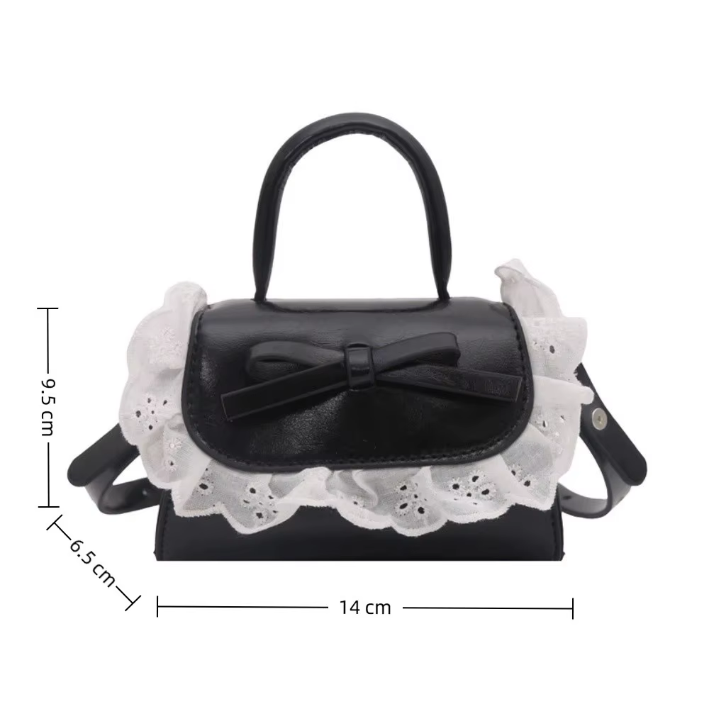 Sac bandoulière mini tendance en cuir PU avec nœud en dentelle, style Y2K, sac à main pour femme