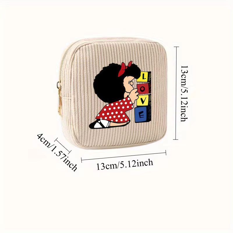 【Trousse à cosmétiques en velours côtelé】 1 pièce Cube sac de maquillage-MAFALDA motif de dessin animé petit sac de