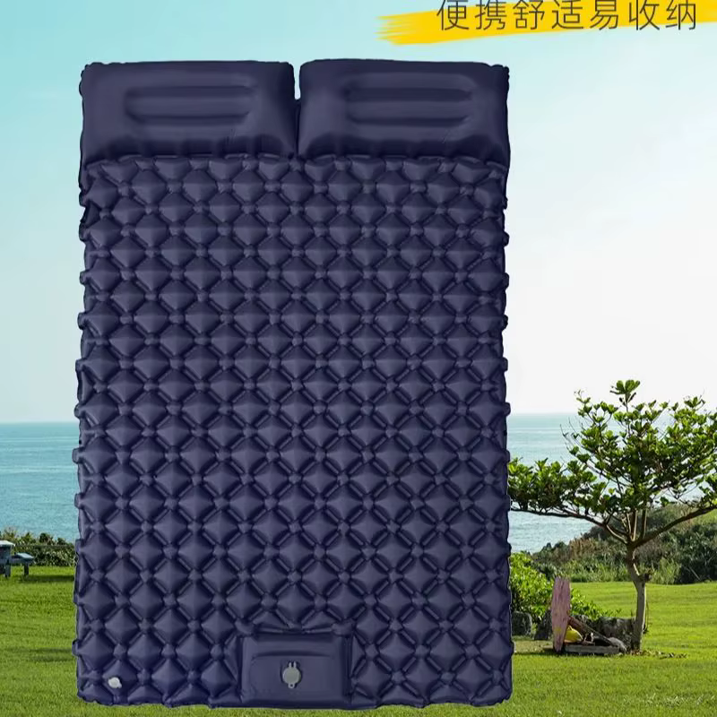 Matelas gonflable de camping pour 2 personnes avec pompe intégrée à commande au pied et oreiller
