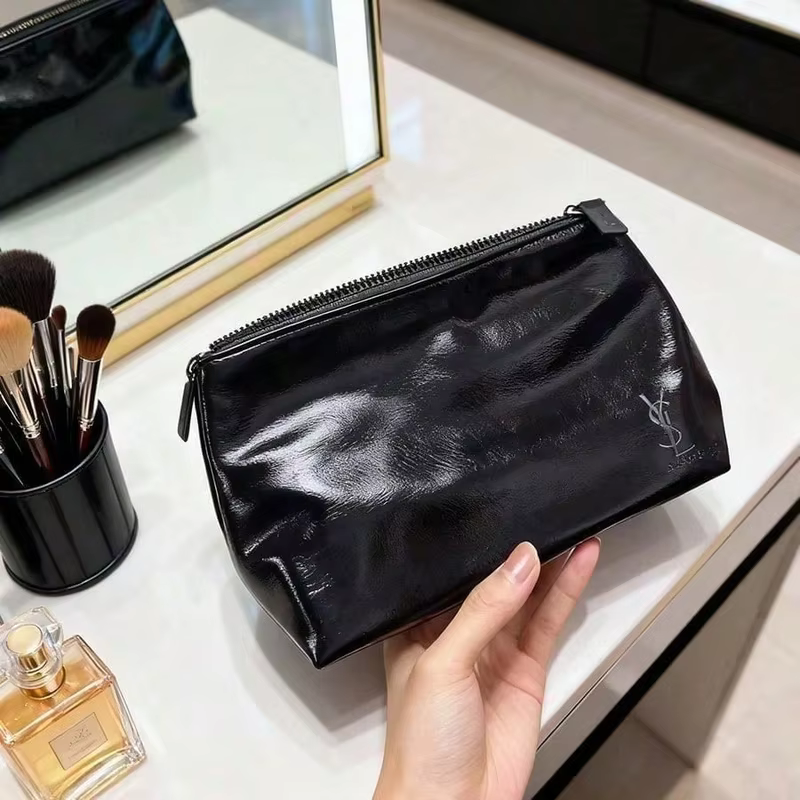 Sac à maquillage rectangulaire noir pour femme YSL, organiseur de cosmétiques de voyage portable, pochette quotidienne