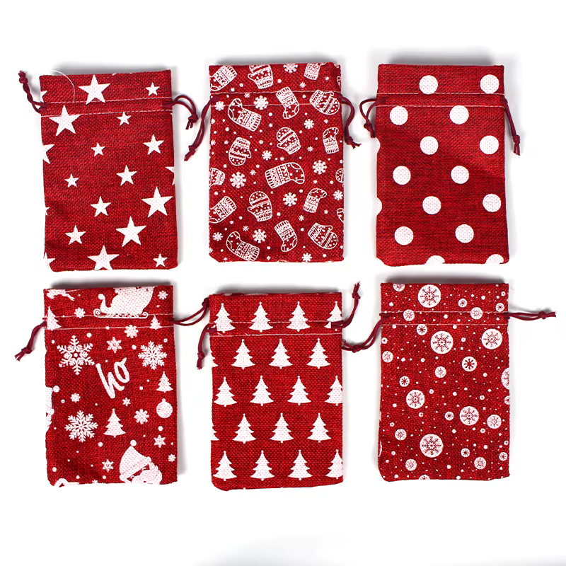 Sacs de noël en Jute 10 pièces/lot, sacs cadeaux, sac en toile de jute à cordon avec emballage de bijoux, sac de noël avec sac de bonbons, Logo personnalisable