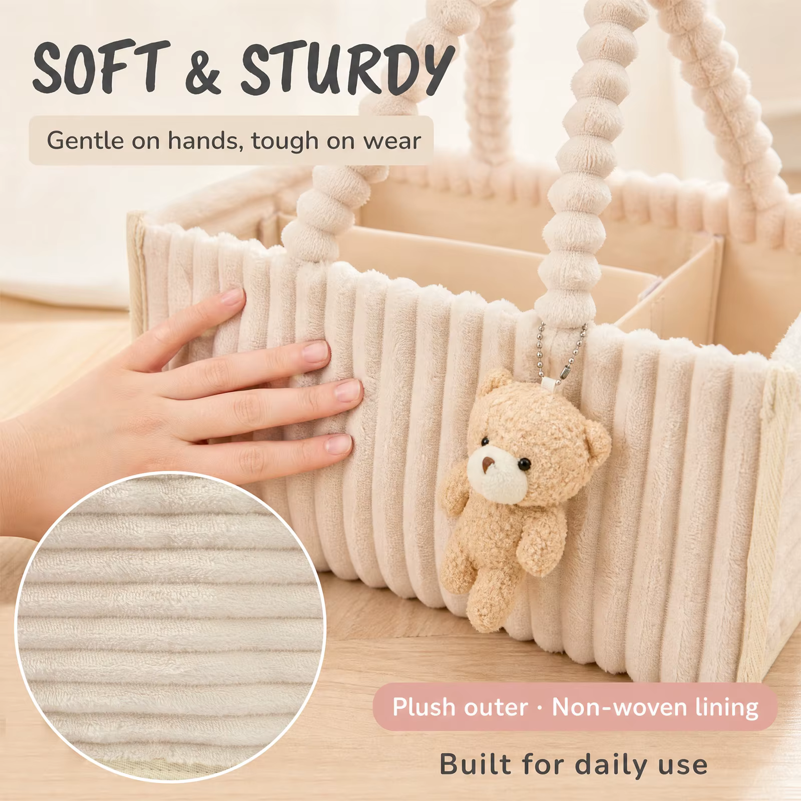 Organisateur de couches pour bébé en velours côtelé, panier de rangement pour couches avec poignée, pliable, multi-poches, organisateur de couches pour nouveau-né