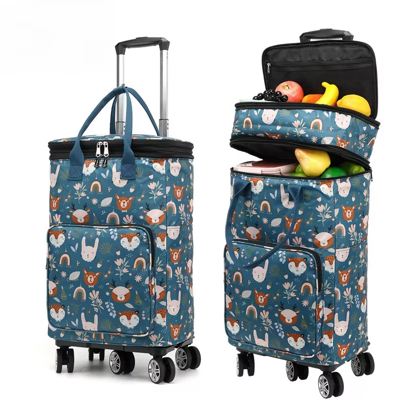 Sac de chariot de courses rétractable, chariot d'épicerie Portable pliable avec roulettes pour supermarché voyage Camping léger Durable