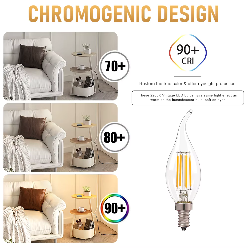 E12 E14 LED lustre ampoule 60W équivalent rétro candélabre ampoules 6000K 2700K blanc chaud 480LM lampes d'éclairage en verre clair