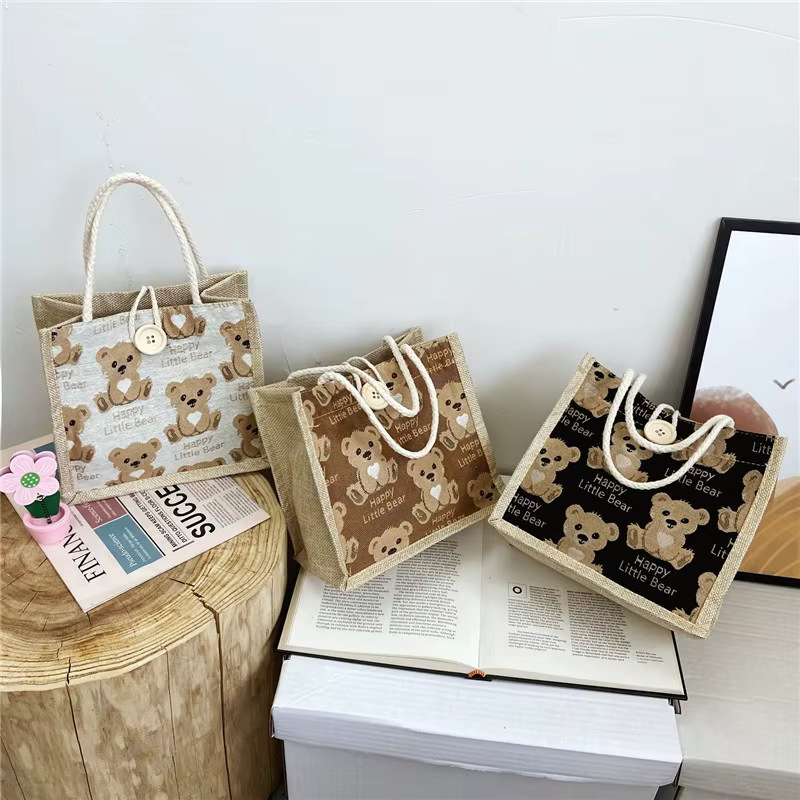 Sac fourre-tout en lin Bear, sac japonais Bento, sac de célébrité d'Internet, sac de voyage petit format tendance