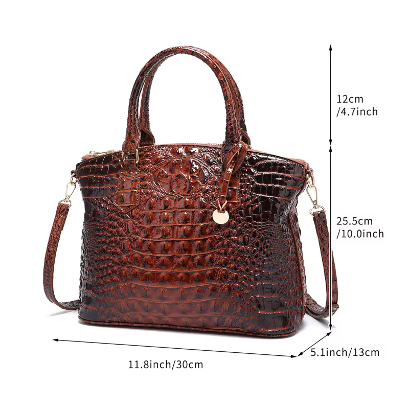Sac à bandoulière en cuir gaufré croco grande capacité