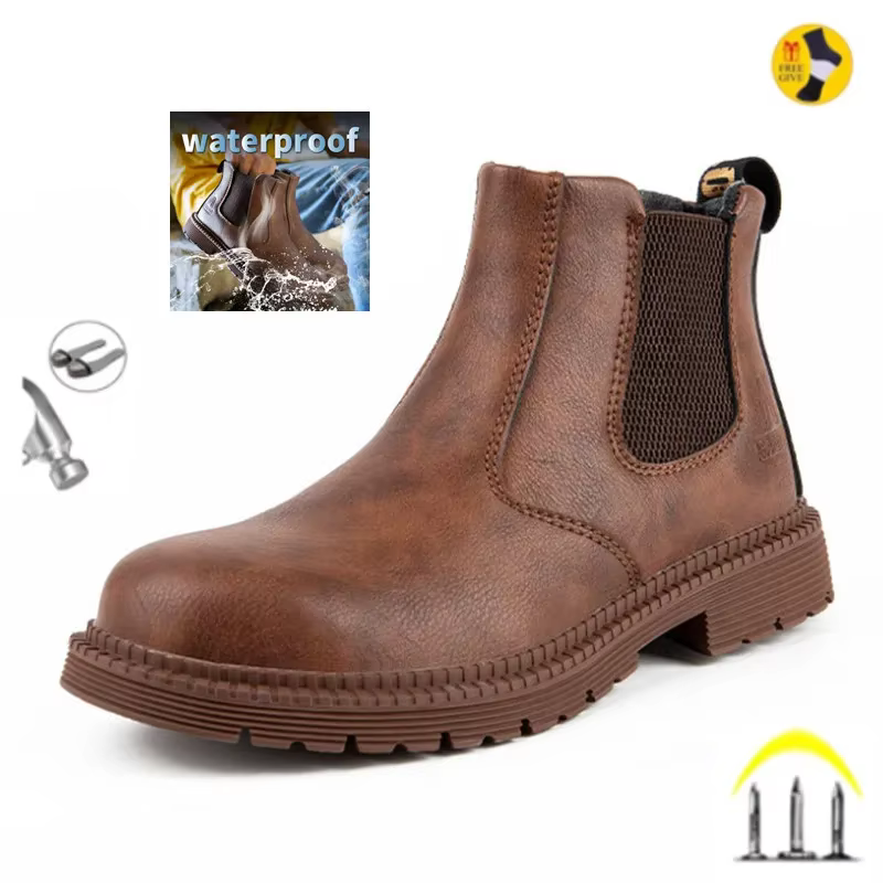 Chaussures de sécurité imperméables pour hommes Chelsea bottes en cuir à tête en acier