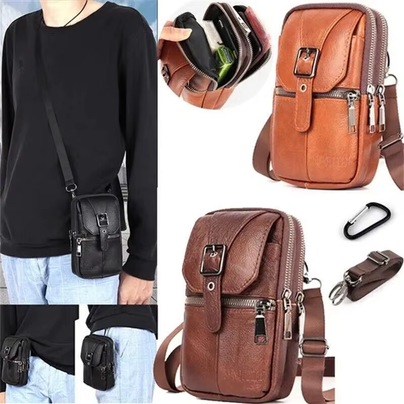 Poudres de téléphone en cuir, petit sac ceinture, sac à main à bandoulière lancé, sac de taille