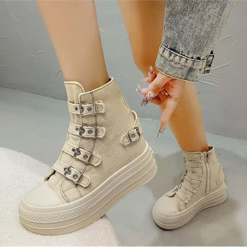 Baskets en toile à talons compensés pour femmes