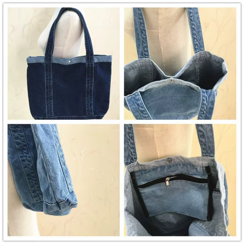 Sac à bandoulière grande capacité en jean pour femme