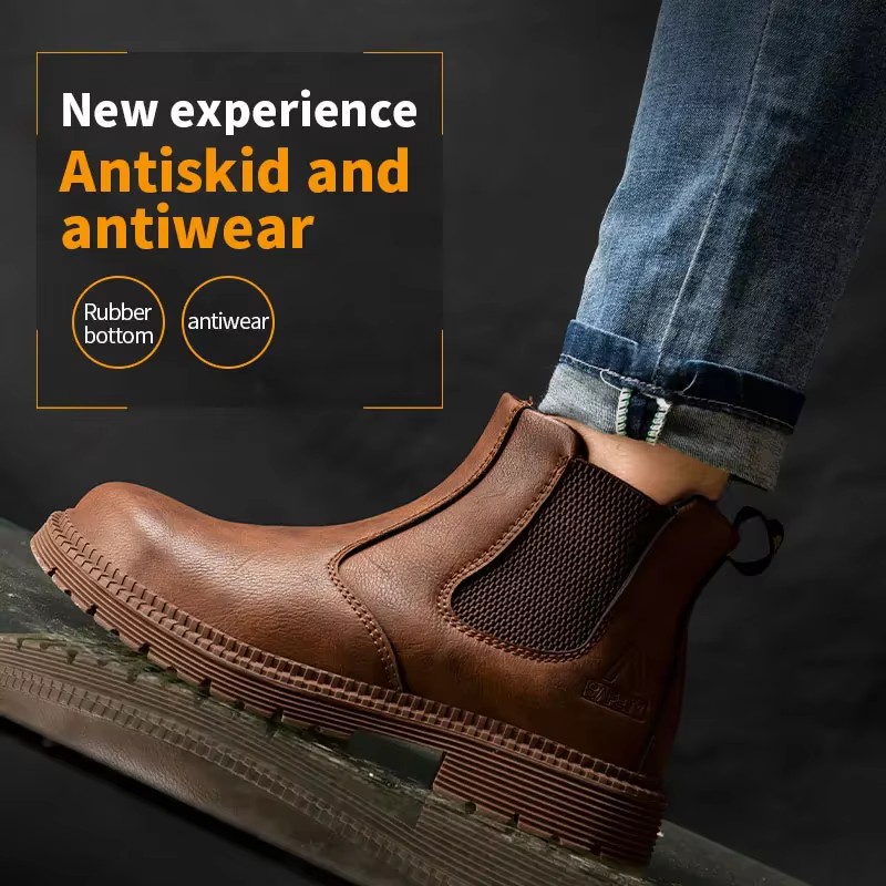 Chaussures de sécurité imperméables pour hommes Chelsea bottes en cuir à tête en acier