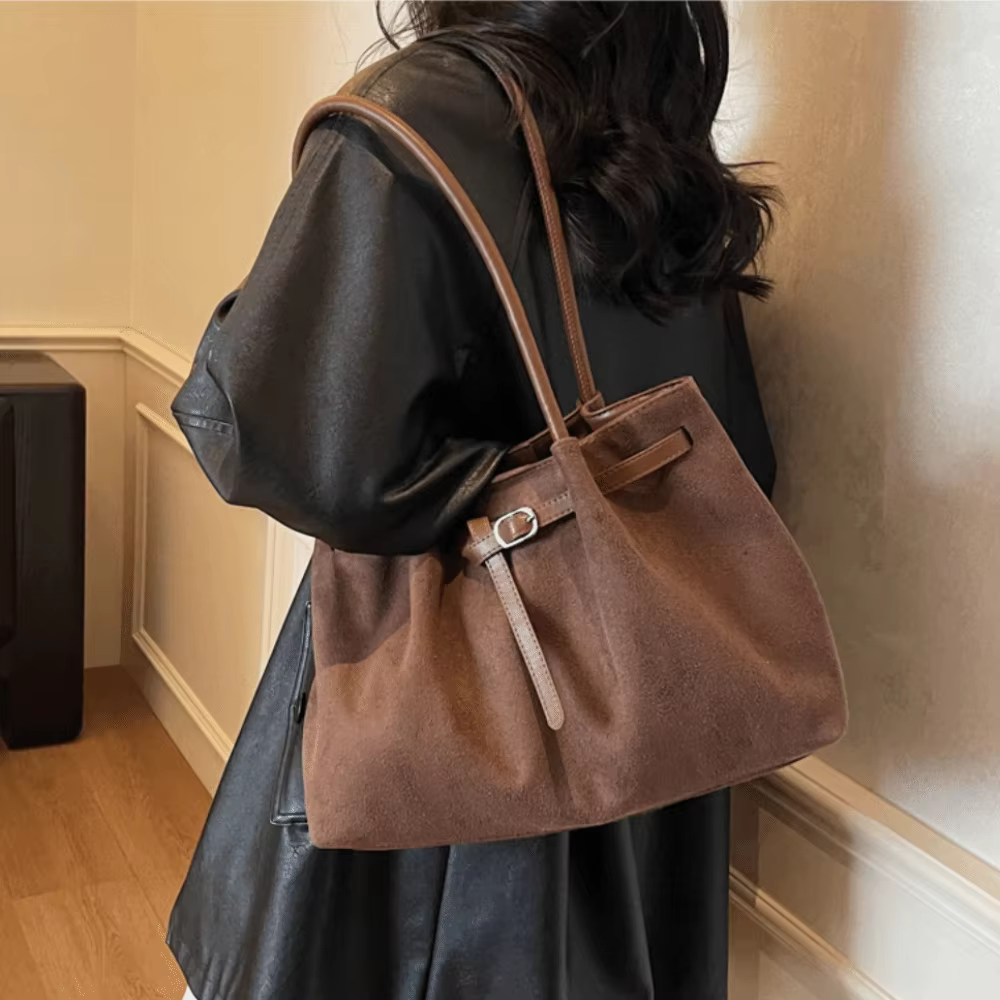 Sac à bandoulière élégant en daim, grande capacité, couleur unie, disponible en 4 couleurs, sac fourre-tout rétro pour les déplacements, l'école, les voyages ou le travail