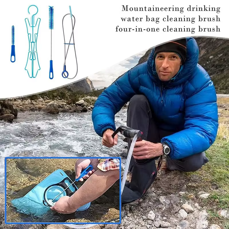 Kit de nettoyage de vessie d'eau d'hydratation 4 pouces, outil de nettoyage de sac d'eau multifonction, outils de Camping en plein air pour vessies d'eau