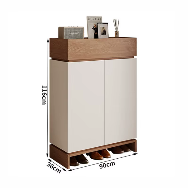 Meuble à chaussures multi-niveaux 90 cm en bois blanc avec porte, organisateur gain de place pour salon, meuble de rangement pour la maison