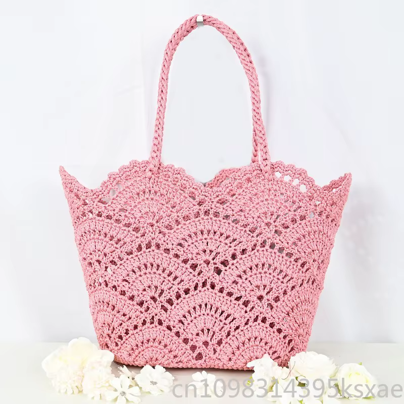 Sac fourre-tout en crochet fait main pour femme, sac de plage bohème en coton tissé, sac à bandoulière décontracté