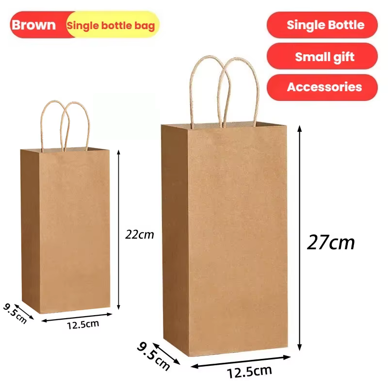 Sacs à vin en papier kraft avec poignées, 10/20 sacs cadeaux pour bouteille unique pour Noël, mariage, sacs de cadeaux pour fêtes