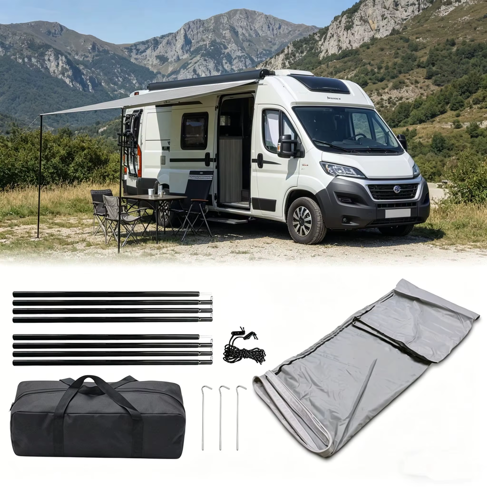 Auvent de camping-car, tente latérale pour caravane, abri de camping extérieur 2,5x2,4m avec sac de rangement pour campeurs, randonneurs, accessoires