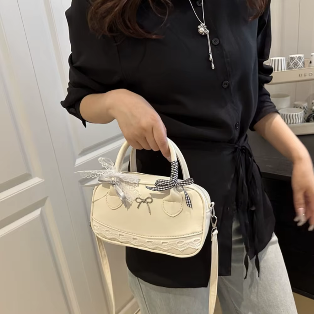 Sac à main élégant et simple, sac à bandoulière Boston, sac à bandoulière avec nœud en dentelle, petit sac carré, sac décontracté 2026