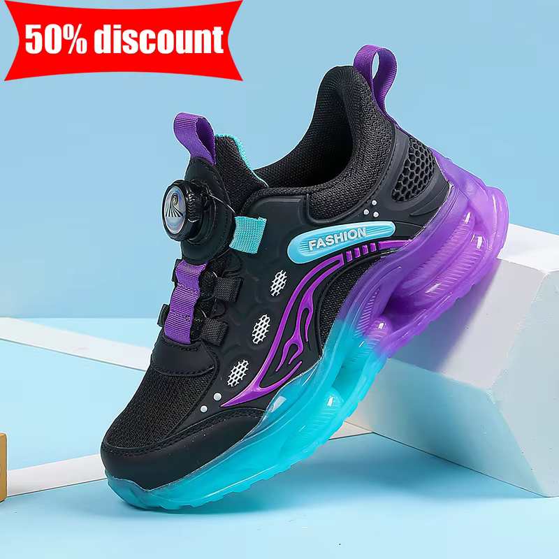 Chaussures de sport pour enfants, nouvelles chaussures décontractées pour garçons, à boucle rotative, en maille légère, antidérapantes, pour l'extérieur, usage quotidien, chaussures de marche