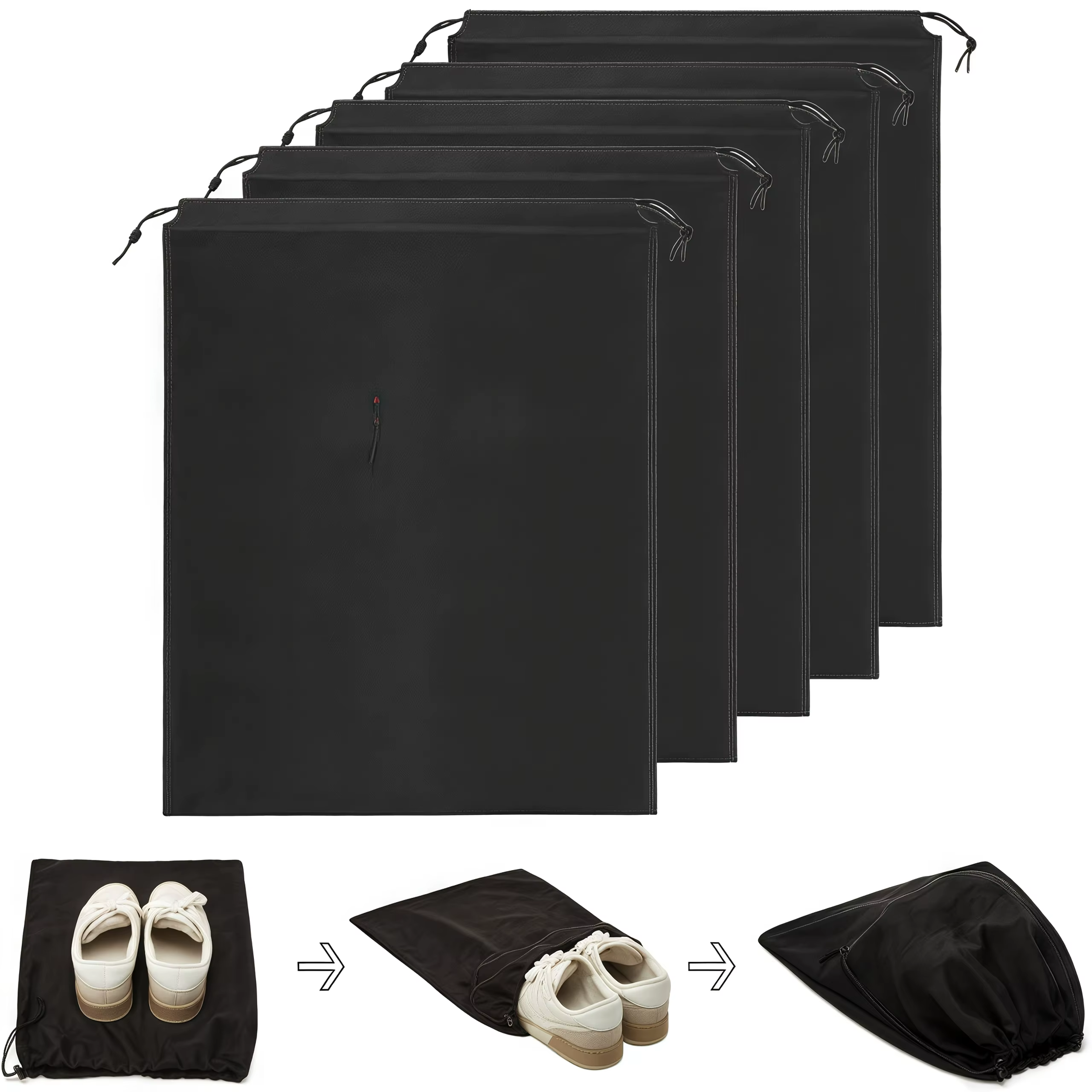 Sac de voyage portable noir 10/5 pièces avec fermeture à cordon-matériau PP durable
