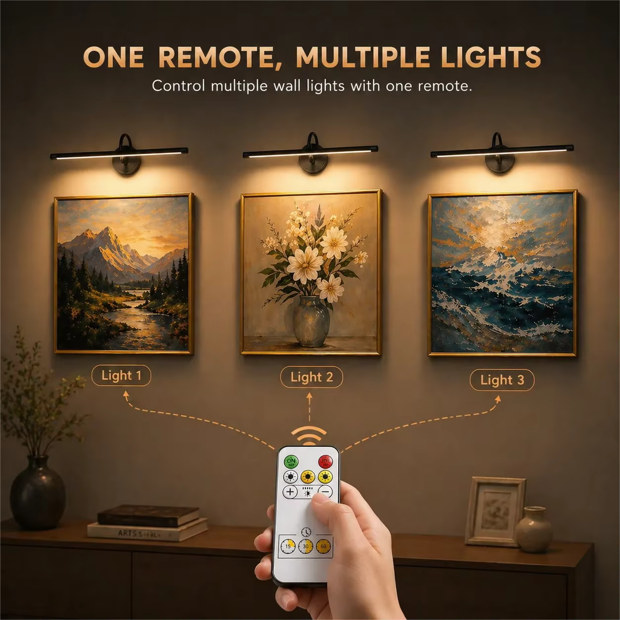 Lampe à LED sans fil pour tableau avec télécommande, 360° °   Lampe murale magnétique réglable, rechargeable par USB, éclairage à 3 couleurs réglables