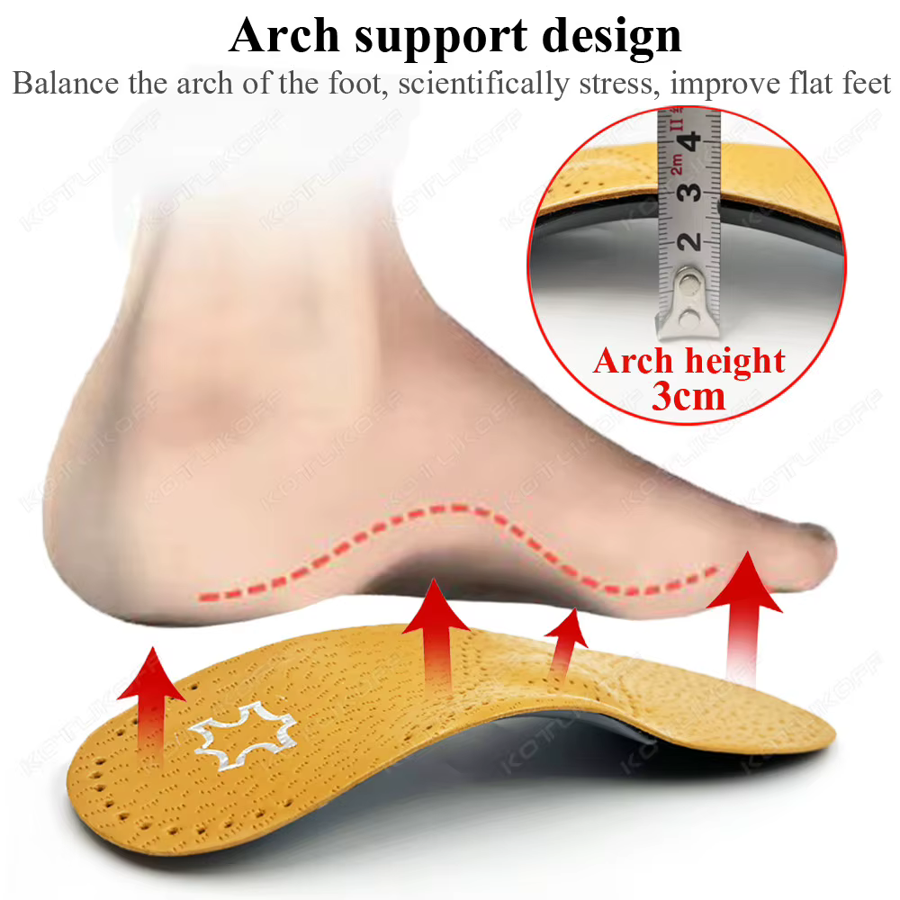 Semelle intérieure orthopédique en cuir pour pieds plats