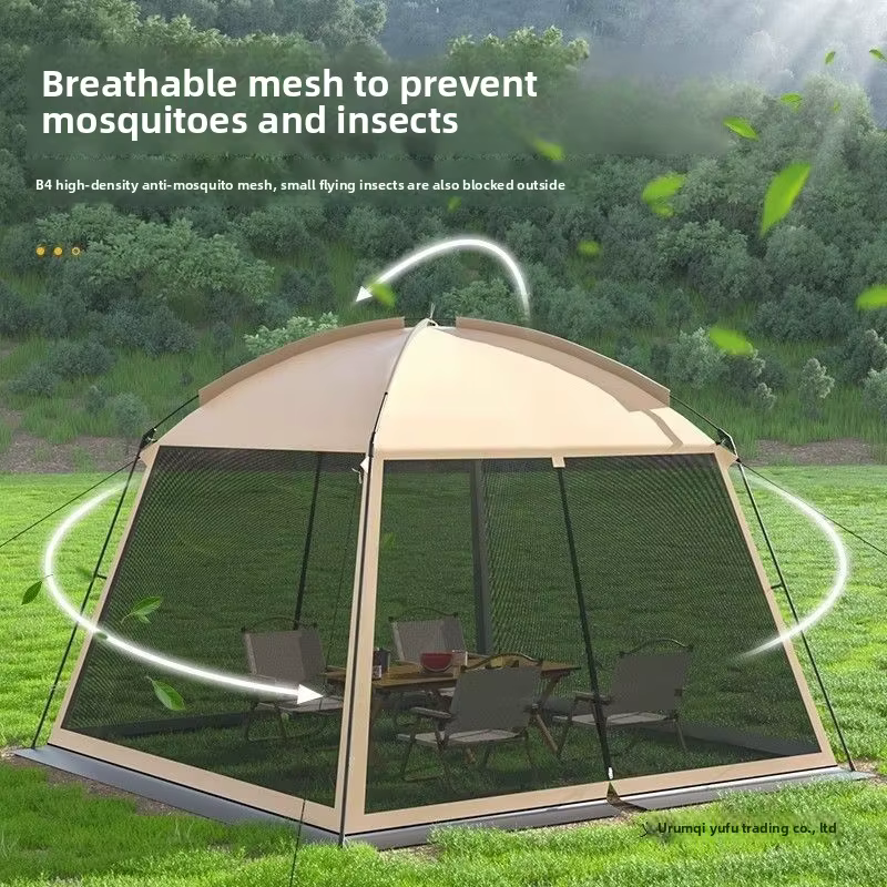 Tente de camping extérieure avec auvent en maille anti-moustiques