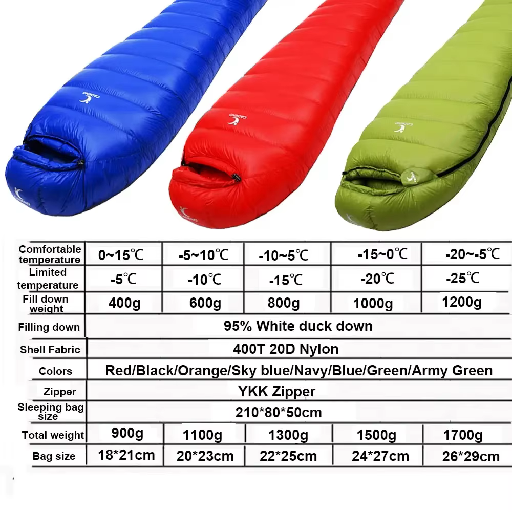 Sac de couchage thermique en duvet de canard blanc ultraléger pour adultes