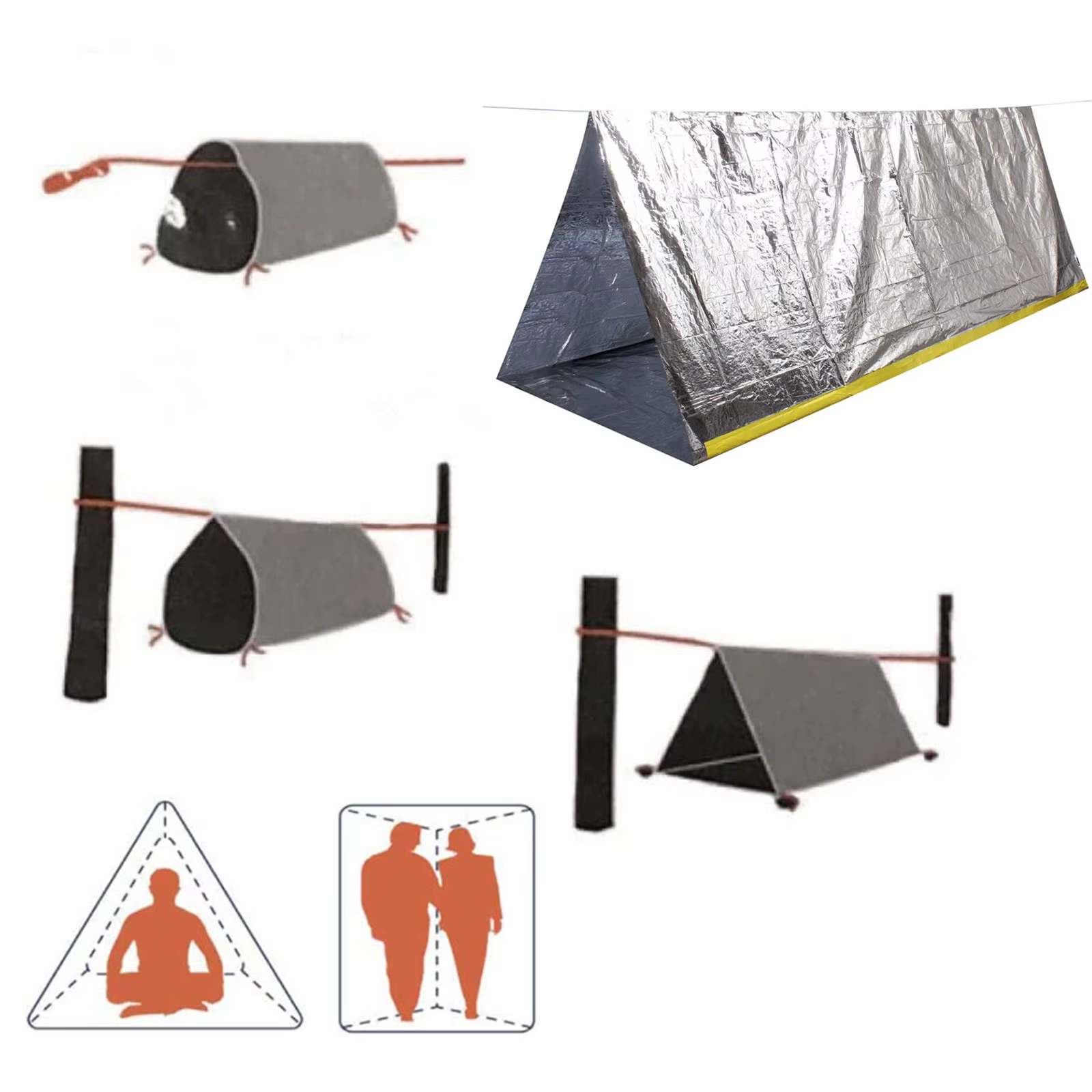 Tente de premiers secours portable pour 2 personnes – Abri d'urgence imperméable et coupe-vent avec couverture en Mylar – Idéal pour le camping