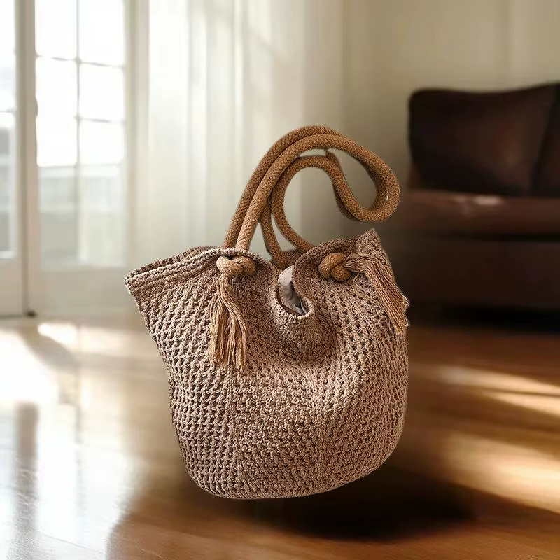 Sacs à bandoulière pour femmes, fourre-tout tricoté décontracté, fourre-tout fait à la main, grande capacité, sac creux d'été