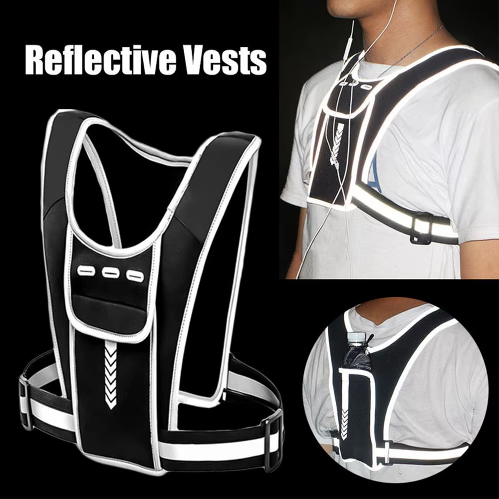 Gilet de course, sac à dos de nuit réfléchissant avec support pour téléphone, sac de bouteille d'eau léger pour le Jogging, l'entraînement, la randonnée