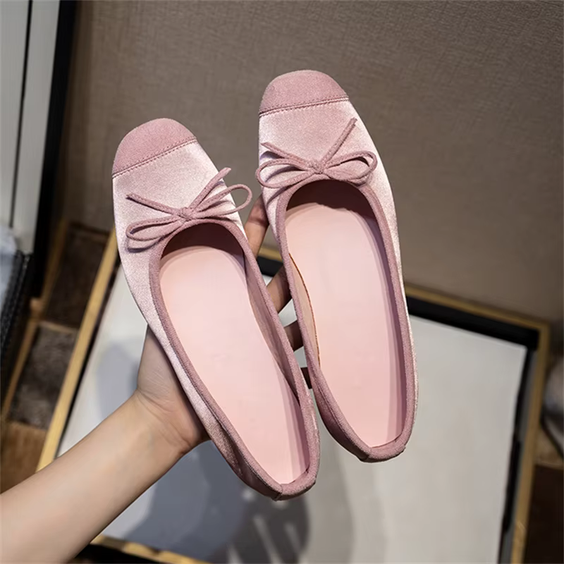 Ballerines respirantes pour femmes, ballerines, mocassins à enfiler, carré, Parker, nœud papillon, chaussures plates décontractées, été, automne