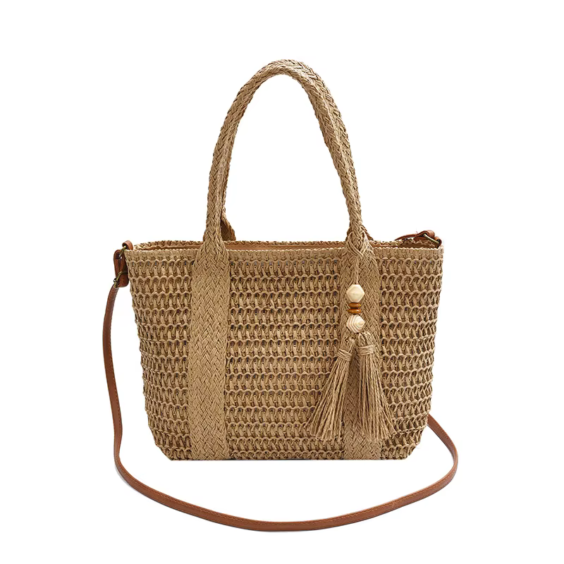 Nouveau sac tissé en paille, sac fourre-tout de plage de grande capacité, sac à main de style paresseux, sac à bandoulière à pompon
