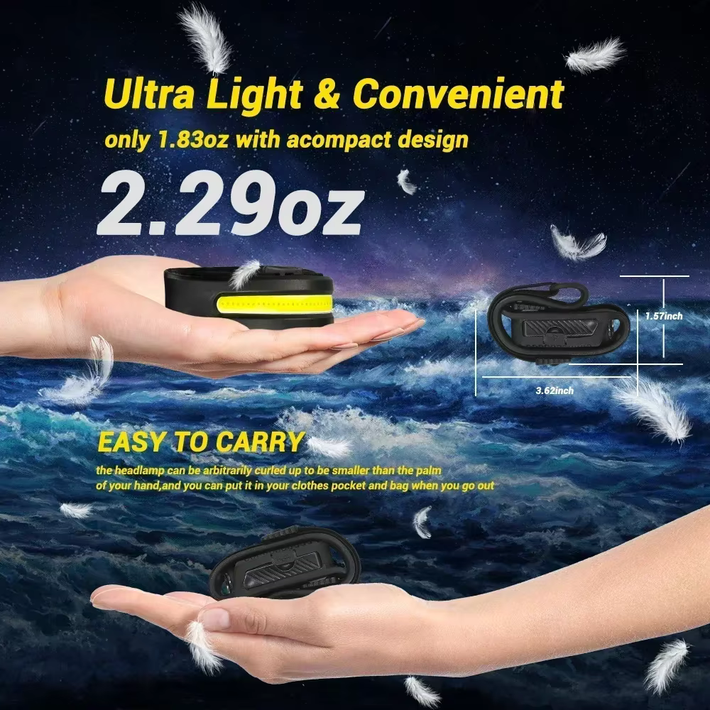 Lampe frontale à Induction COB + lampe de poche LED