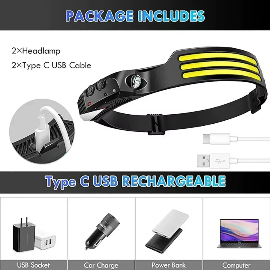 Lampe frontale à Induction LED COB puissante