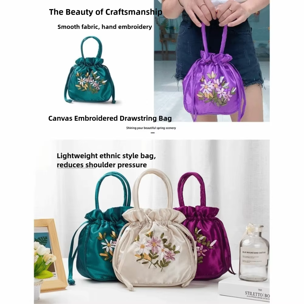 Sac seau à motif de fleurs brodées pour femmes, petit sac pour téléphone, sac à main de Style National Dacron, Mini sac à main pour événements spéciaux