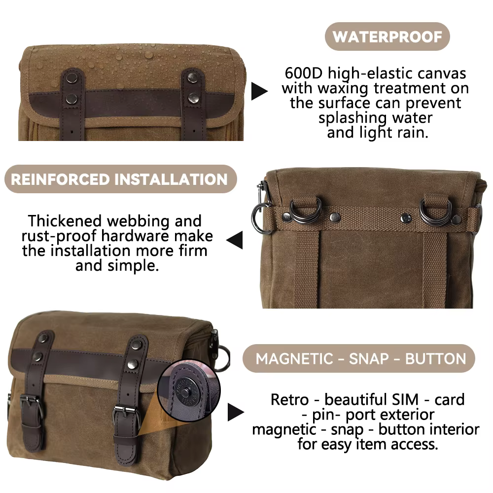 Sac de moto universel rétro, sac latéral avec sac étanche amovible, sac de voyage pour moto, sac à outils, sac de randonnée