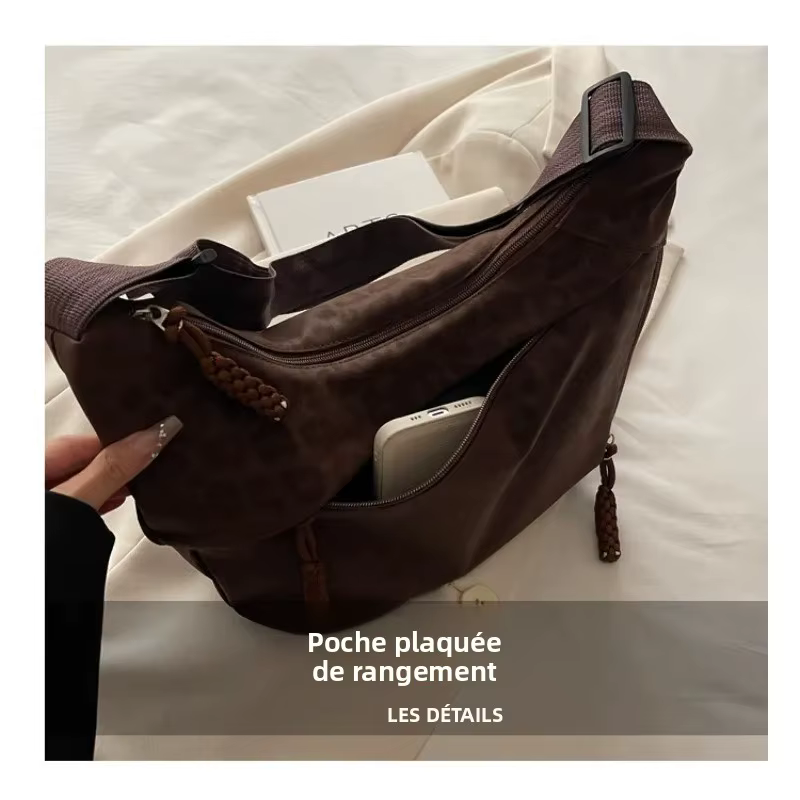 Sac à bandoulière en daim imprimé léopard pour femme 2026 – Grande capacité, décontracté, style dumpling, polyvalent pour les trajets quotidiens