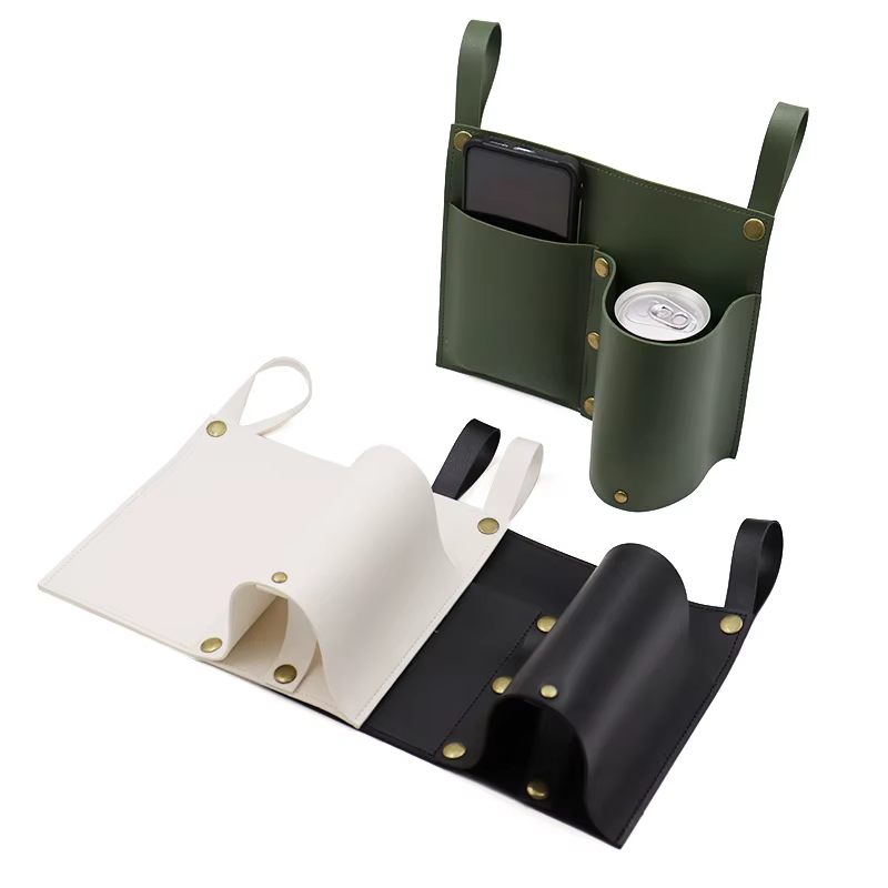 Poche pour chaise de camping, pochette pour chaise de plage avec 2 poches en cuir, sac latéral pour fauteuil roulant pour chevet/extérieur/plage/Camping