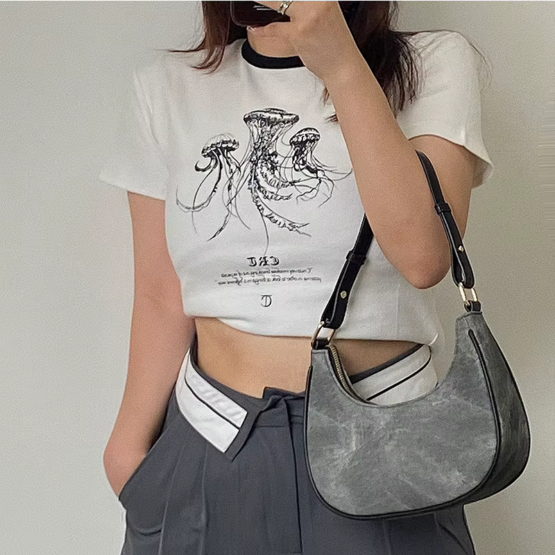 Sac à main en cuir PU gris pour femme