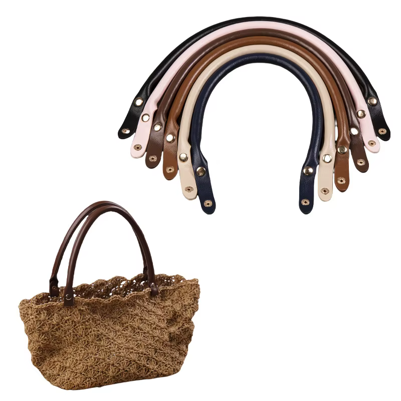 Poignées de sac à main 1/2 pièces 40cm de longueur, sangle de sac à main en cuir PU noir avec bouton pour sac à main