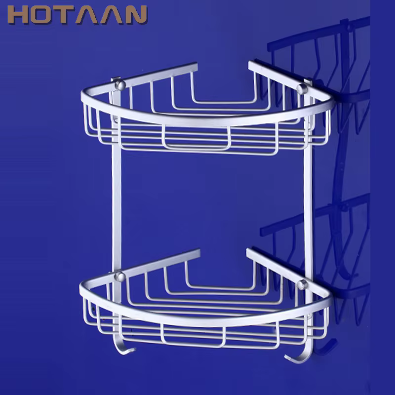 ., Tout neuf, accessoire de salle de bain en aluminium, double étagère de cuisine et de salle de bain, support d'ange, panier d'angle