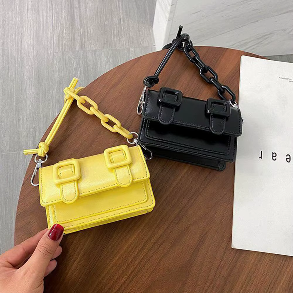 Mini petits sacs messager pour femmes fille chaîne sac à main en cuir PU sac à main dames fille sacs à bandoulière concepteur 2024 été jaune