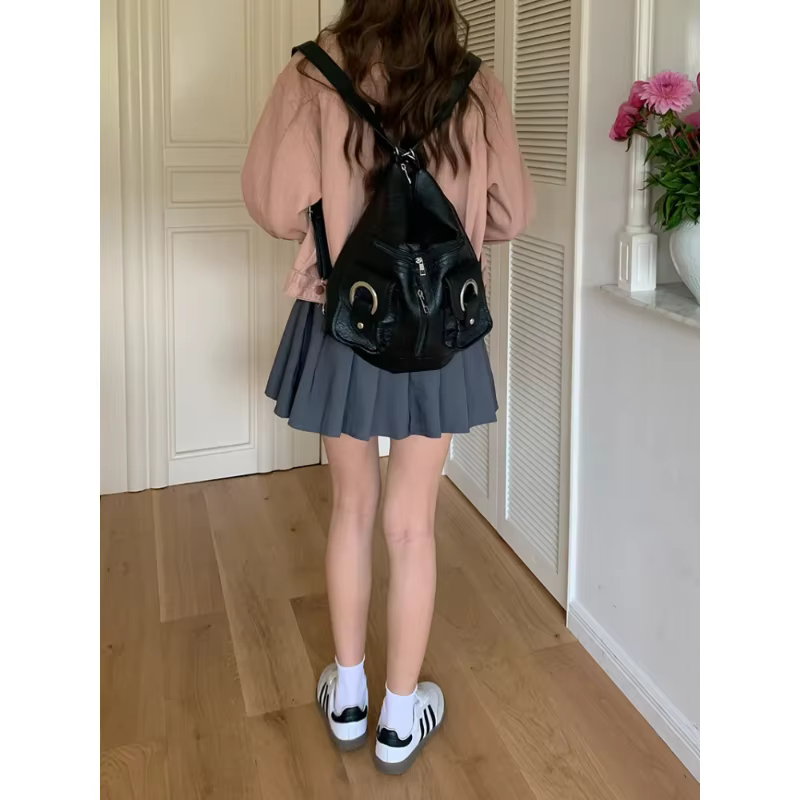 Sac à dos carré multifonctionnel en cuir pour femme, style vintage, imperméable et résistant à l'usure